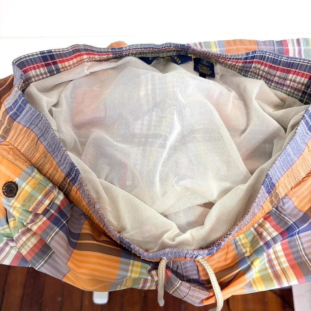 Polo‎ Ralph Lauren Plaid Preppy Swim Trunks Mens L Mesh Lined Board Shorts 6